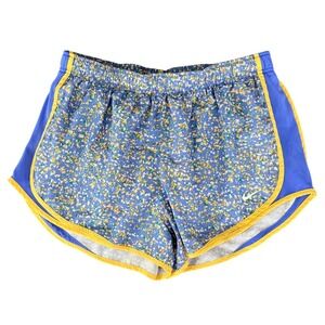 Nike Dri FIT Tempo Running Shorts Womens XL Blue Yellow Splatter Print Mesh Trim
